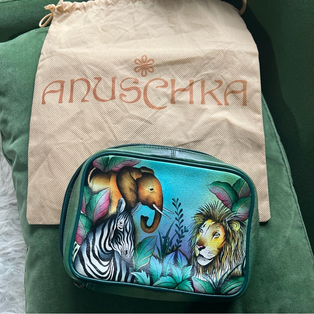 Anuschka jungle Safari cosmetic pouch with dust bag. New, mint condition